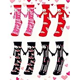 4 Pair Funny Magnetic Holding Hands Socks Funny Valentines Gifts for Her/Him Crazy Sock for Galentine's Day Women