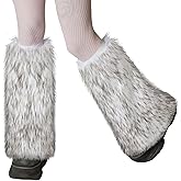 XEPST Faux Fur Fuzzy Leg Warmers Furry Boot Covers for Women, Warm Fuzzy Boot Cuff Boot Sleeves Leg Warmers Socks for Party Costumes - Black + White