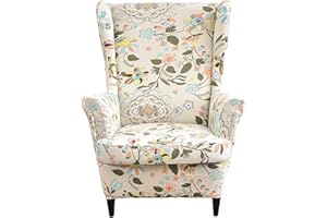 NILUOH Wingback Chair Slipcover 2-Piece Stretch Wingback Chair Sofa Slipcover Armchair Cover Printed Furniture Protector Couch Soft with Elastic Bottom for Living Room, 10