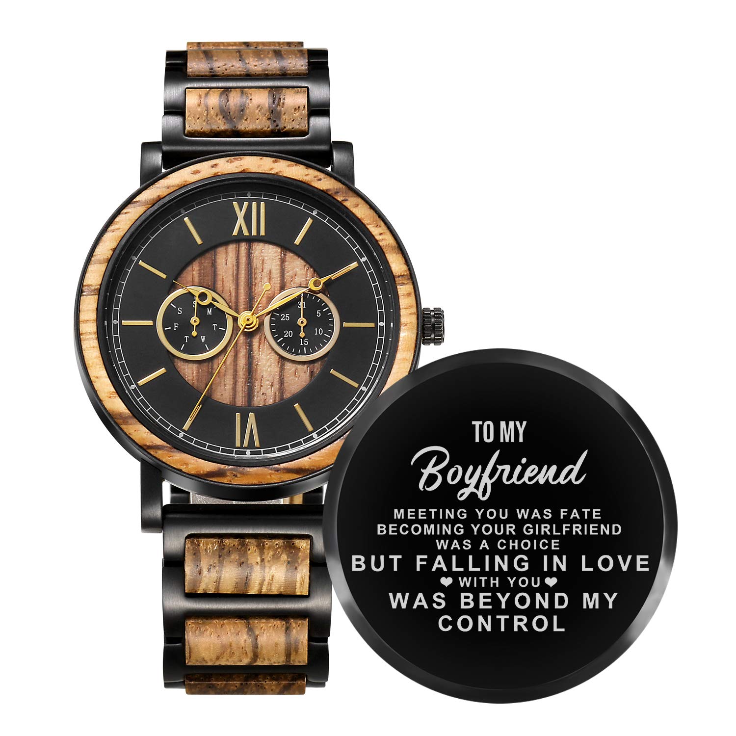 Kenon Engraved Wooden Watch for Boyfriend My Man Fiancé Husband Customized Personalized Wood Watches for Men Birthday Anniversary (for Boyfriend)