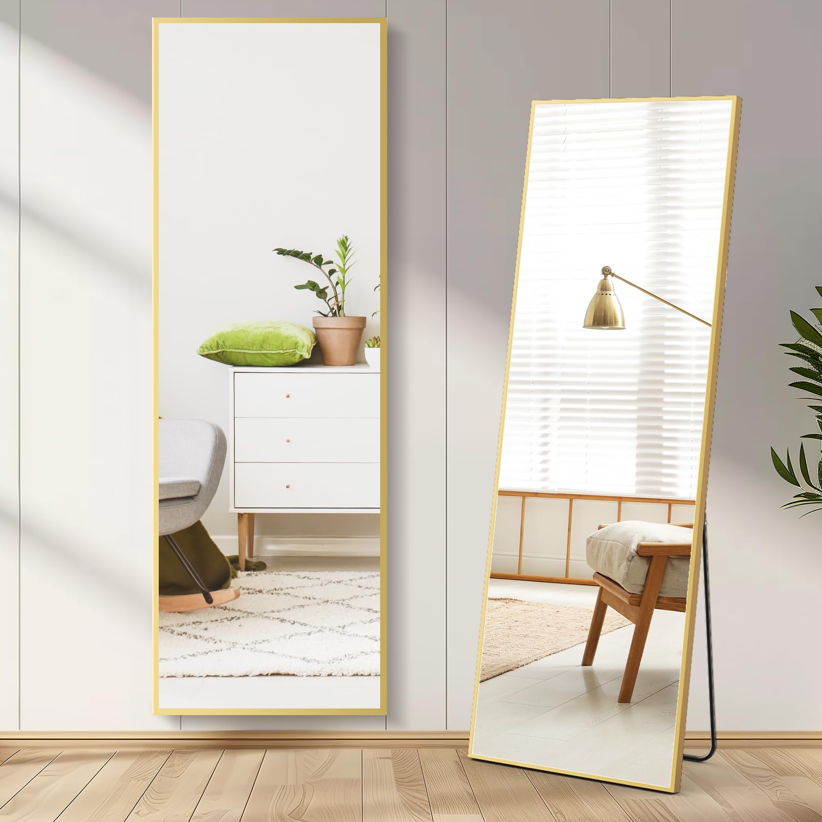Photo 1 of DUMOS Full Length Mirror 59"x16" Full Body Floor Mirror for Bedroom or Cloakroom, Can Stand Alone, Hang or Lean Against Wall, Tall Wall Mirror with Stand and Sleek Aluminum Alloy Thin Frame