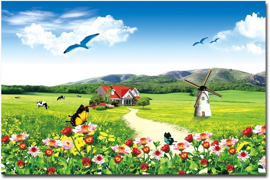 Lotuslife Stampata Su Tela Dipinti Paesaggi Primavera Fiori E Farfalle Pittura A Olio Artwork Per Living Room Decoration Framed 24x16inch Amazon It Casa E Cucina