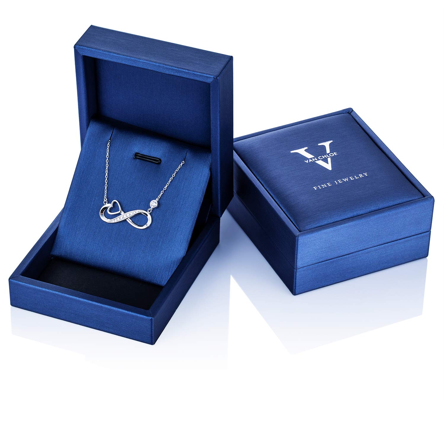 Infinity Heart Necklace for Women 925 Sterling Silver Love Pendant Necklace White Gold Plated CZ Diamond for Women
