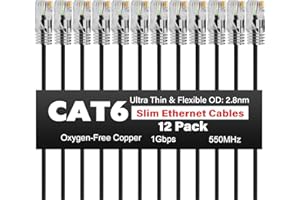 Slim CAT6 Ethernet Cable 15 FT (12-Pack), Cat 6 Patch Cable, 1Gbps, Internet Network Cables, Ultra Slim Cat6 Cat5e Cables, UT