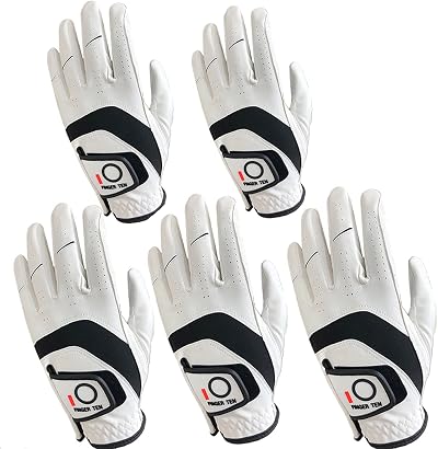 FINGER TEN Golf Gloves Men Left Hand Cabretta Leather 5 Pack All Weather