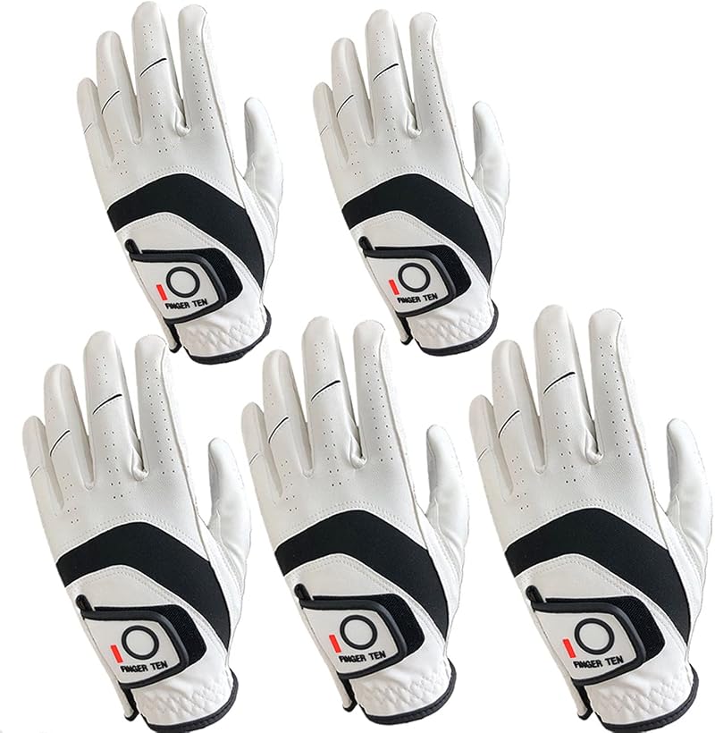 FINGER TEN Golf Gloves Men Left Hand Cabretta Leather 5 Pack All Weather