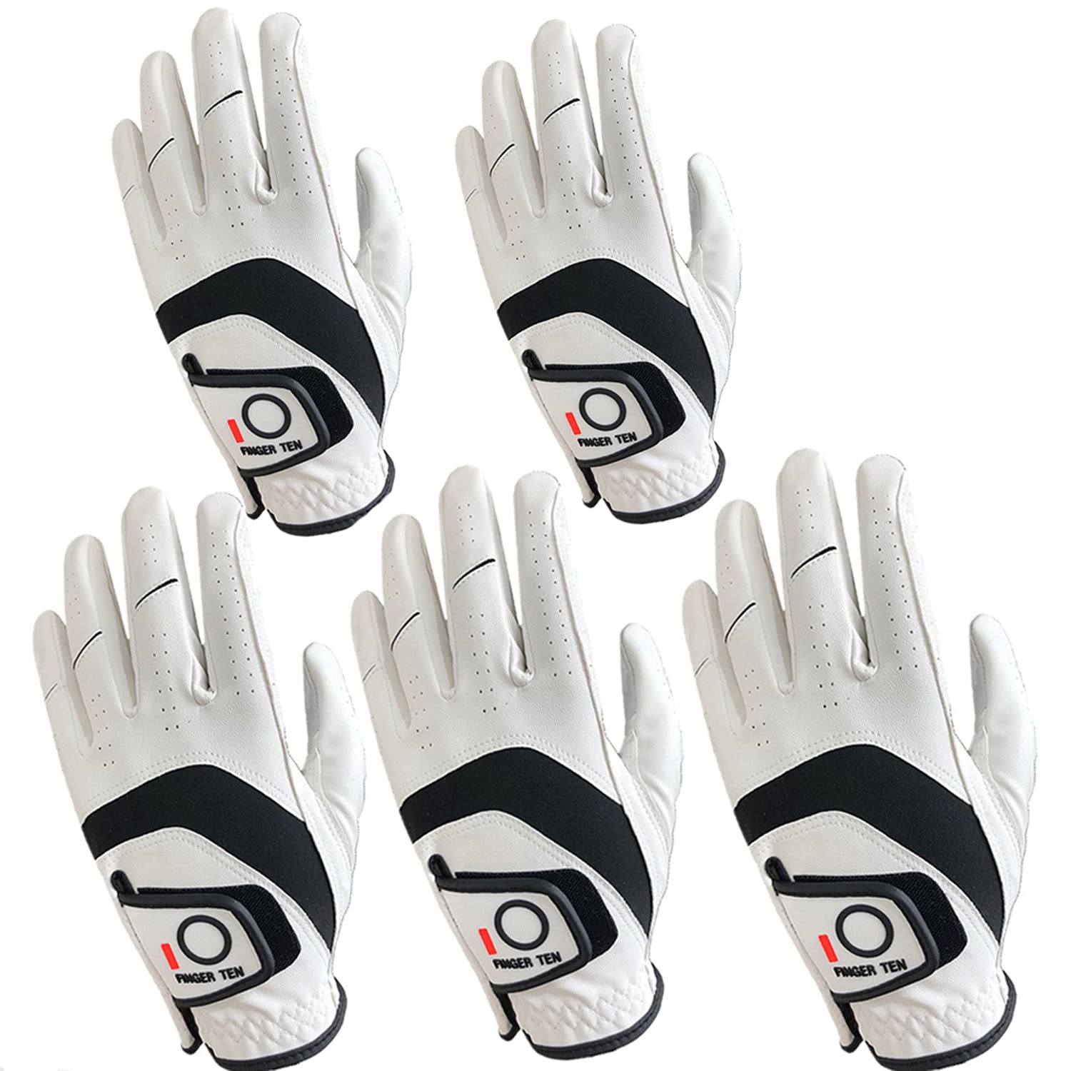 FINGER TEN Golf Gloves Men Left Hand Cabretta Leather Multipack All Weather Soft Value 5 Pcs, Golf Gloves Mens for Right Handed Golfer Rain Grip Comfortable (L, Left) โ image 1