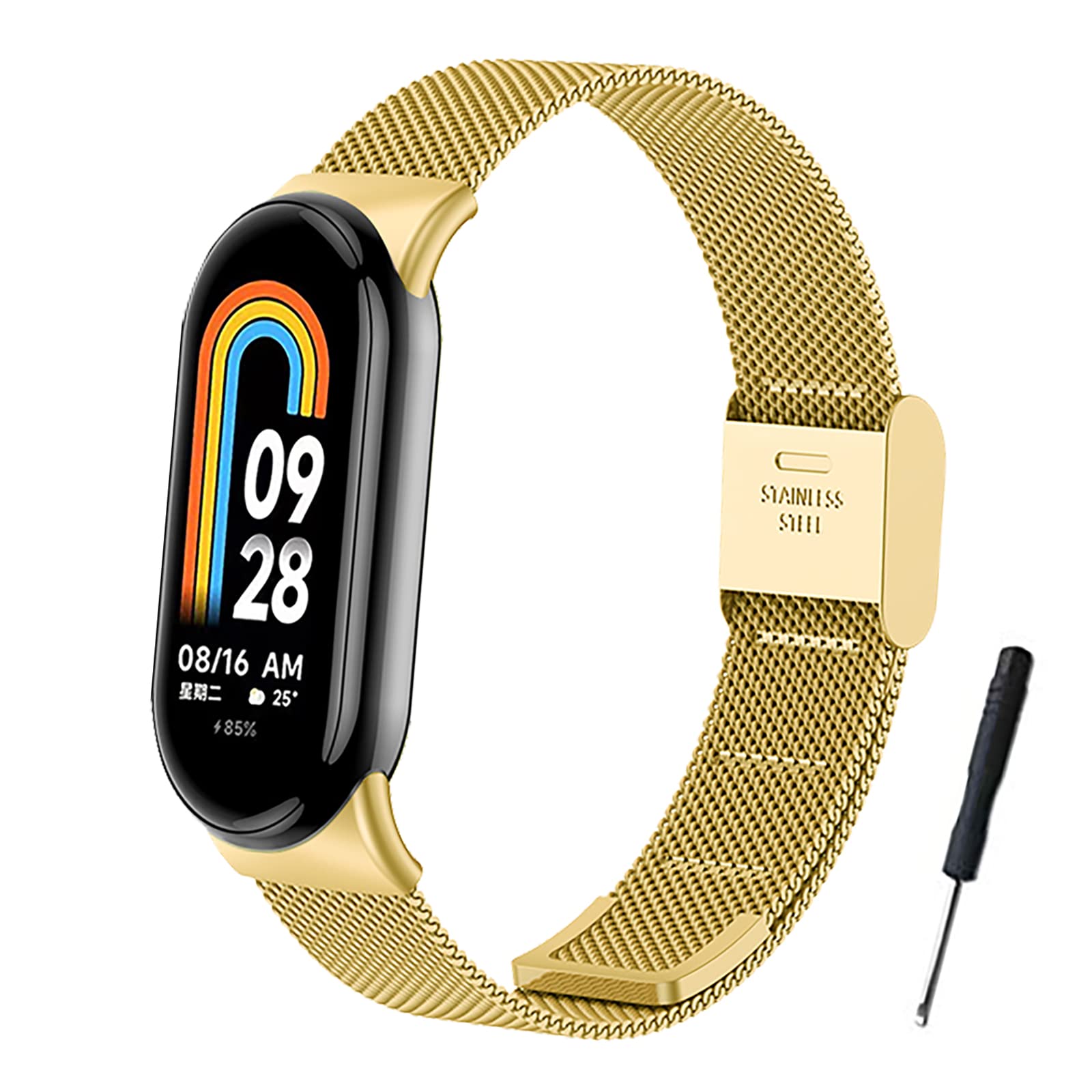 BDIG Replacement Strap for Xiaomi Smart Band 9/8 - Stainless Steel with Adjustable Buckle - Gold