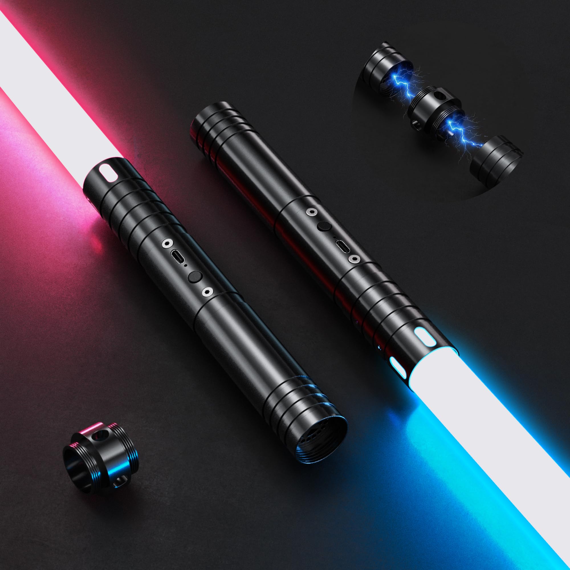Photo 1 of TQQALCYS Lightsaber, Dueling Light Saber, 15 RGB Colors 4 Modes Type-C Rechargeable Sword with Alloy Hilt, Light Sabers for Kids Birthday Party Cosplay Halloween Christmas, 2PCS