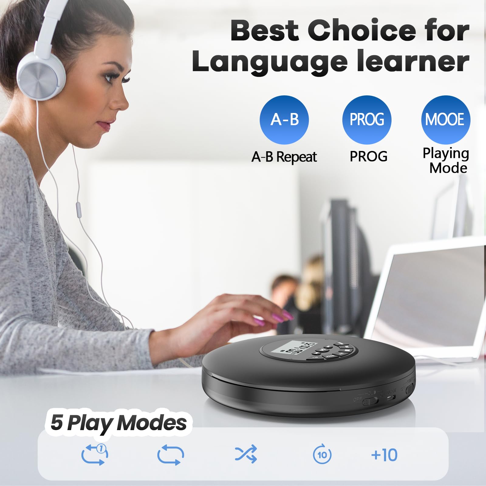 Arafuna Portable CD Player-Compact Discman CD Player-Personal Music Player with CD-R & CD-RW Playback Anti-Skip Protection, Programmable Tracks - Earphones Included