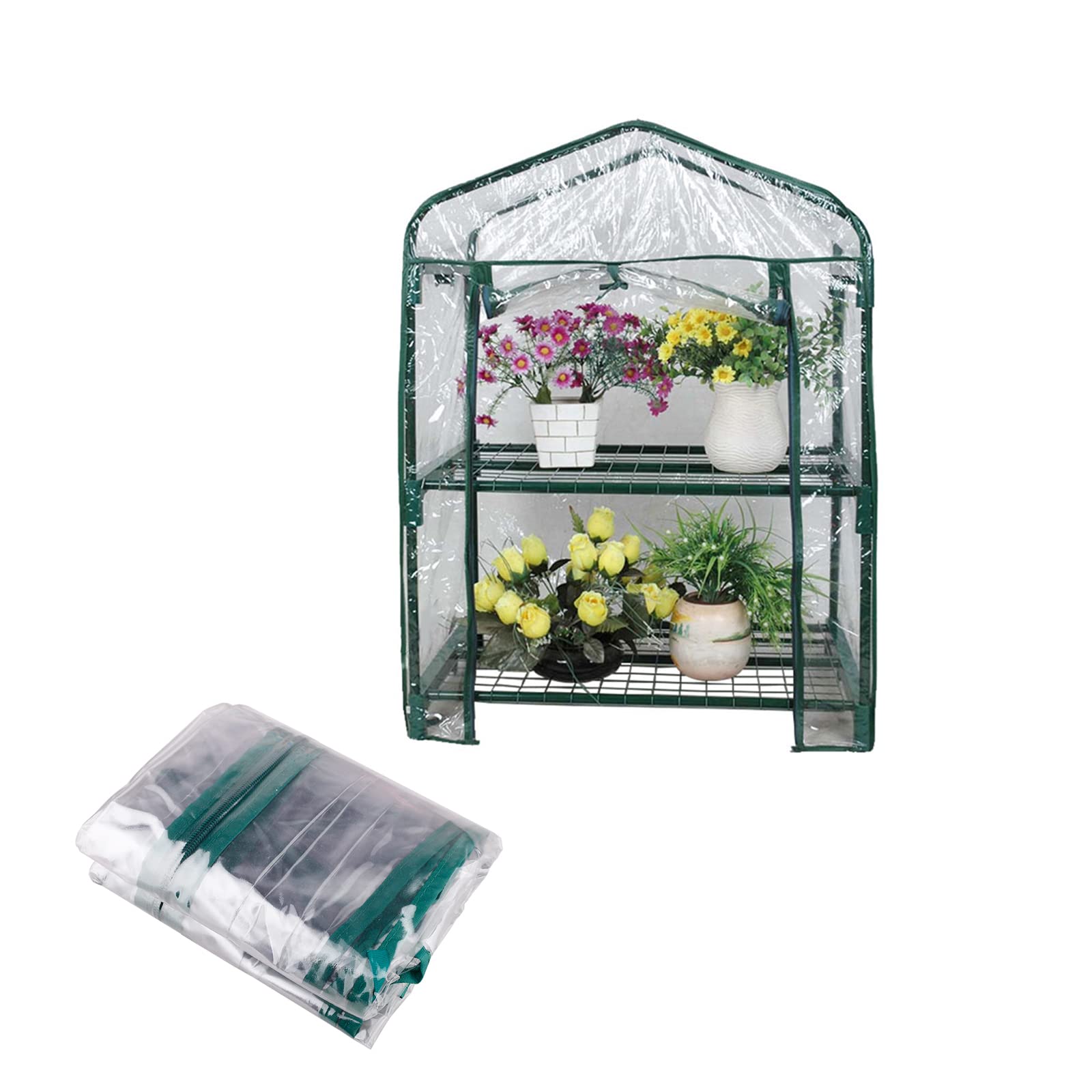 YQYAZL Plant Greenhouse Cover, Portable Greenhouse 2-Tier Shelf Greenhouse Replacement Cover Plant Hot House for Indoor Outdoor Plants Cold Frost Protection(No Shelf)