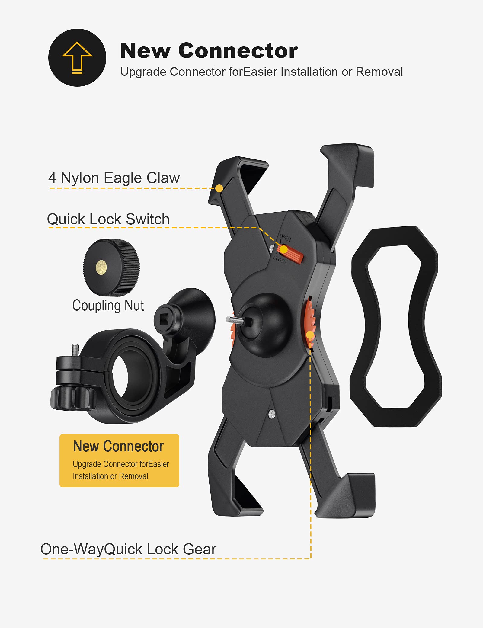 Bike Phone Holder, Motorcycle Phone Holder with Handlebar Clamp for Bicycle, Suitable with iPhone 16 15 14 Pro Max Plus/13 12 11 Pro Max Mini, XS XR X, SE/3.5-6.5 Inch Smartphone, 360 Rotatable