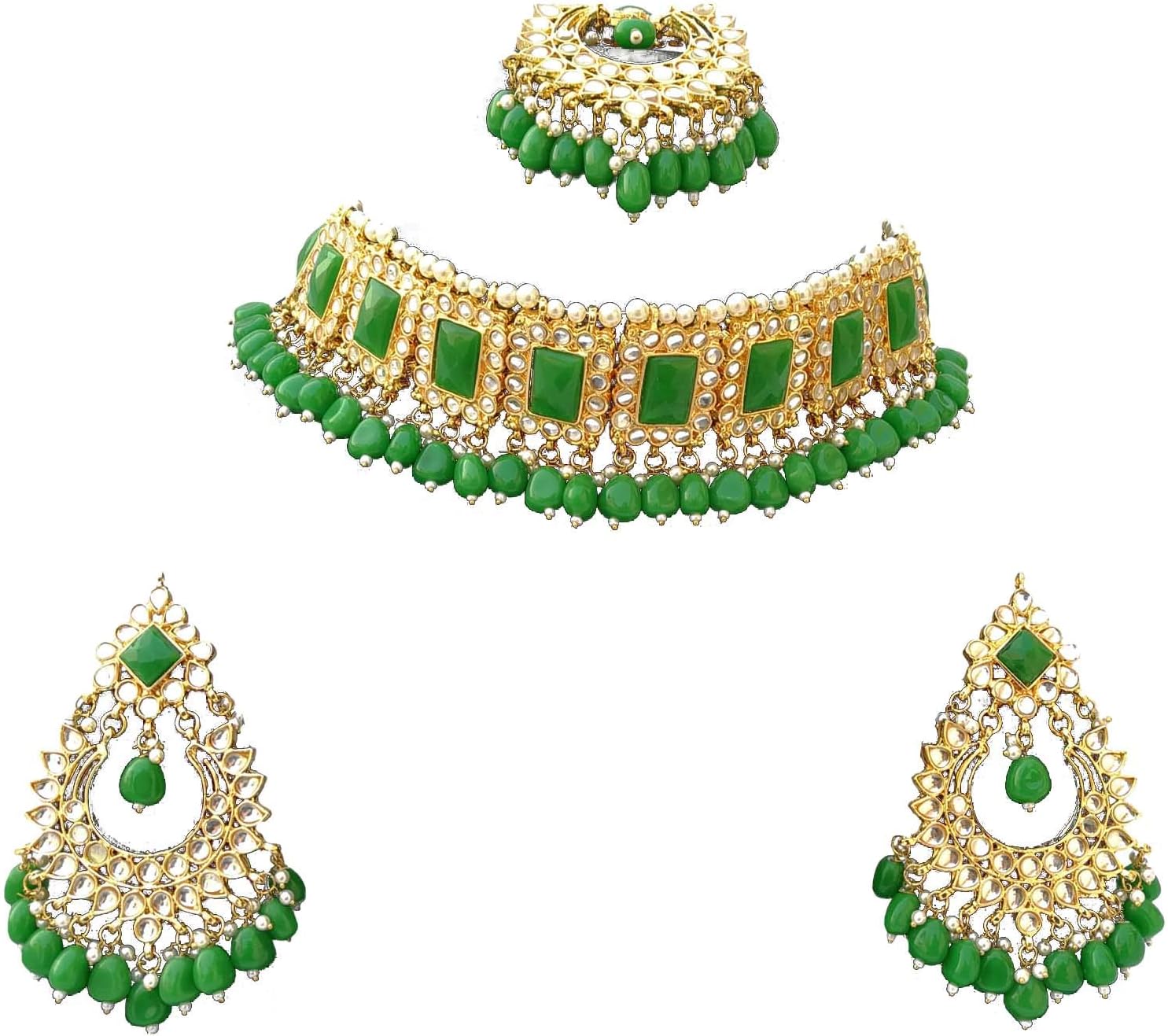RetailbeesMeena Kundan Indian Bridal Wedding Designer Gold Plated Pearls Choker Necklace Jewelry Set
