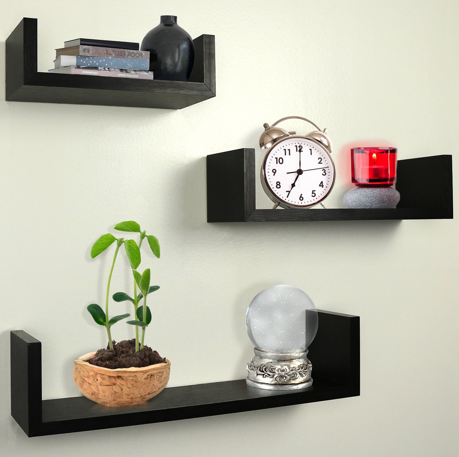 Greenco Set of 3 Floating U Shelves, Espresso Finish 653801123005 eBay
