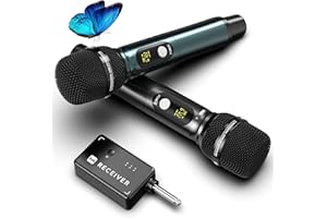 ECHOMUSSY Wireless Microphones, Professional UHF Dual Wireless Microphone with 240 ft Effective Range, 3ms Transmission Rate, Studio Grade Sound Pick Up Mic Head, Metal Body, Microphone for Singing, Speech