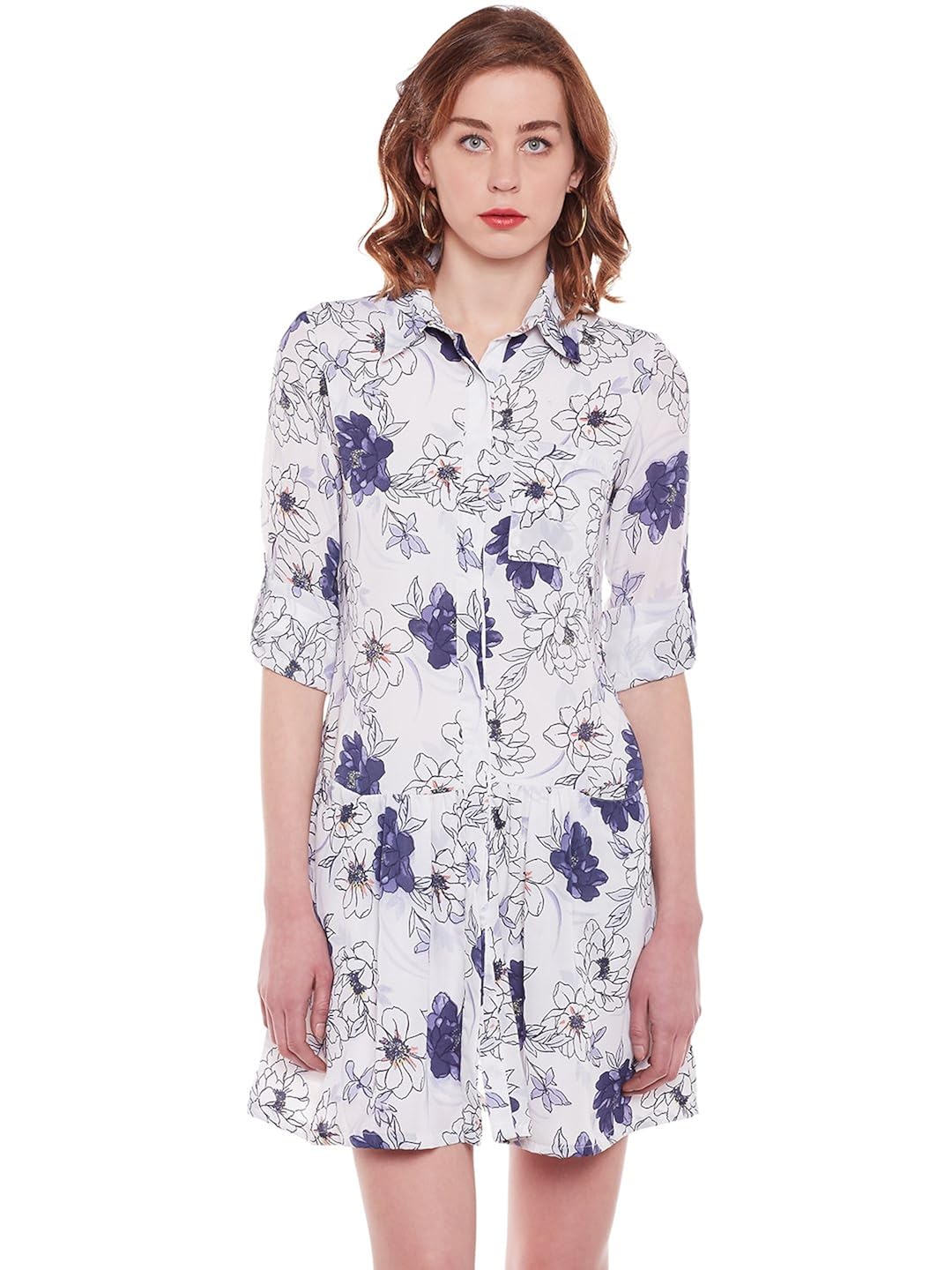i-know white blossom floral shirt dress