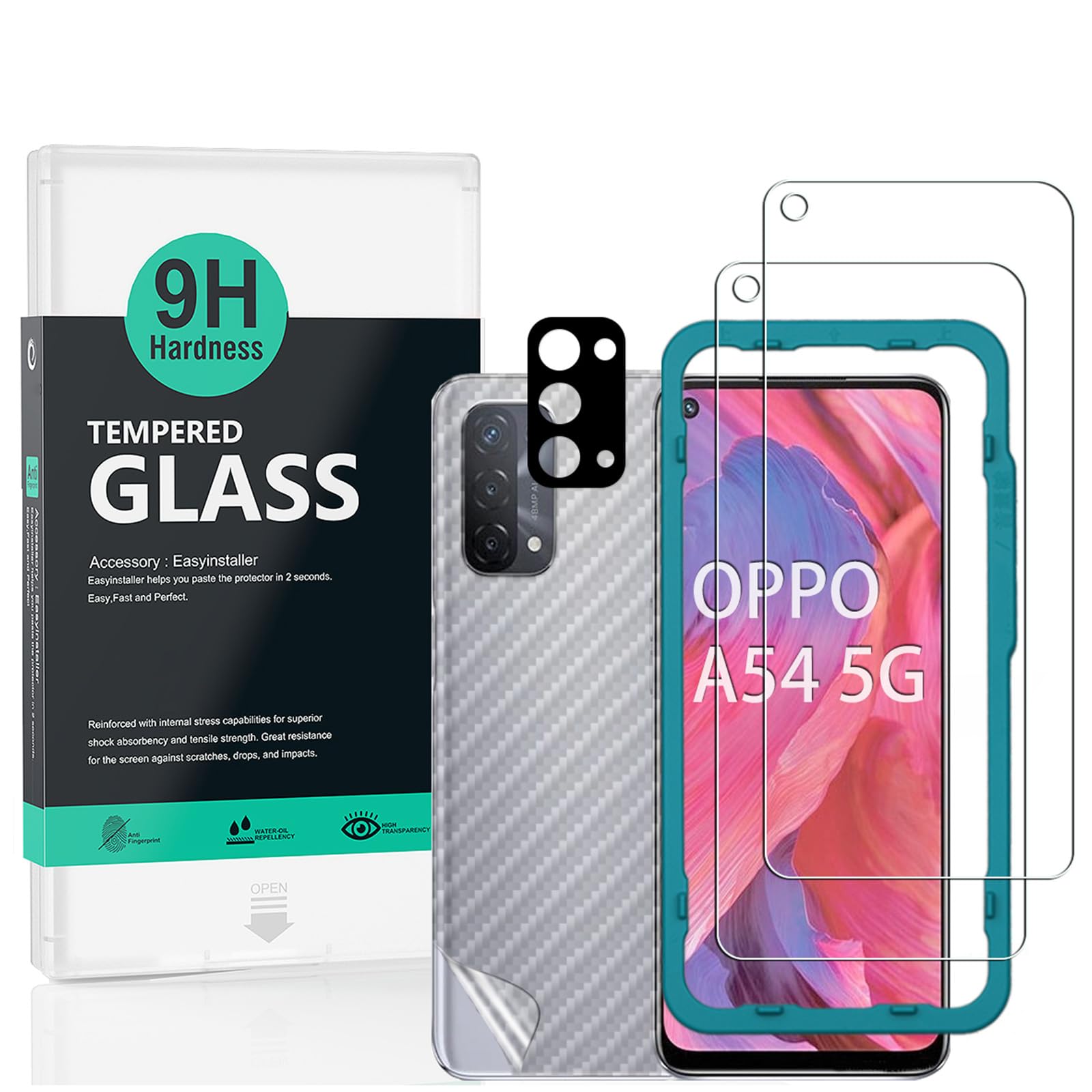 Ibywind Screen Protector For Oppo A54/A74(5G)[2 Pack],9H Hardness Tempered Glass,With 1Pc Camera Lens Protector,Easy to Install