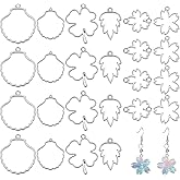 CHGCRAFT 24 Pcs 6 Style Open Bezel Pendant Leaf and Flowers Alloy Hollow Pendants Clover Open Frame Pendant Charms for Resin Jewellery Making DIY Earring Keychain Necklace Kit, Silver