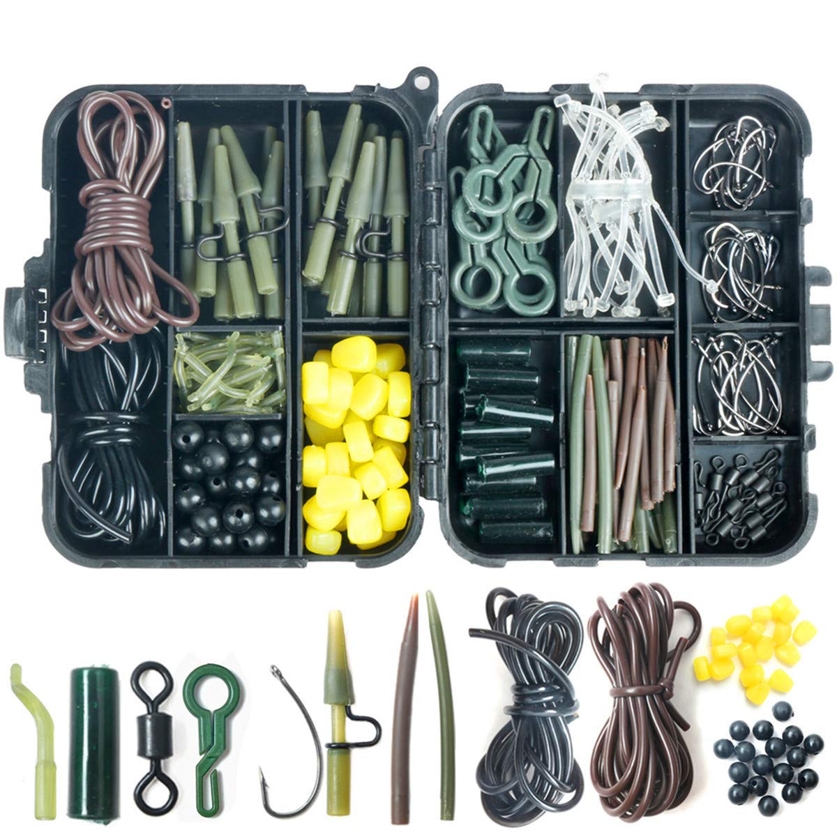 BNTTEAM 224pcs Fishing Accessories Kit, Including Jig Hooks, Corn kernels,Casting Sinker Weights, Fishing Swivels Snaps, Sinker Slides, Fishing Set with Tackle Box for Bass Trout Walleye Salmon Carp