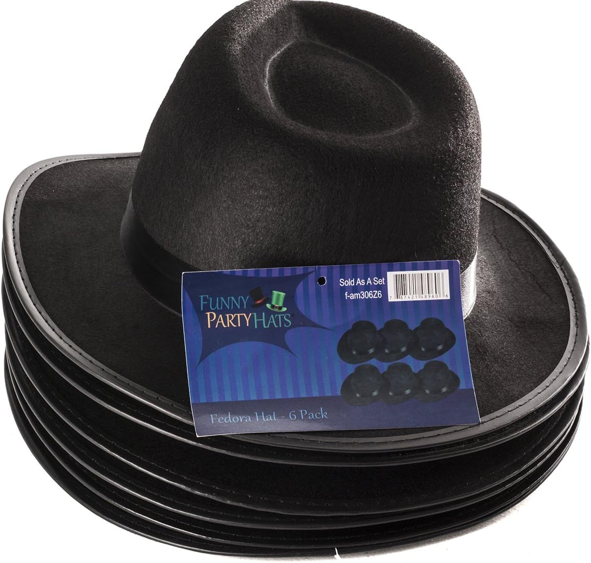 Funny Party Hats Black Fedora Gangster Hat Costume Accessory - Pack of 6: Toys & Games