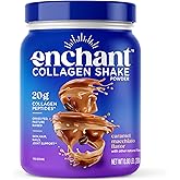 Enchant Collagen Shake Protein powder, Extra Creamy Caramel Macchiato flavor – 20g Grass Fed Collagen Peptides + Avocado Oil Creamer, for Joints, Muscle, Skin, Hair support, 0.80 lb