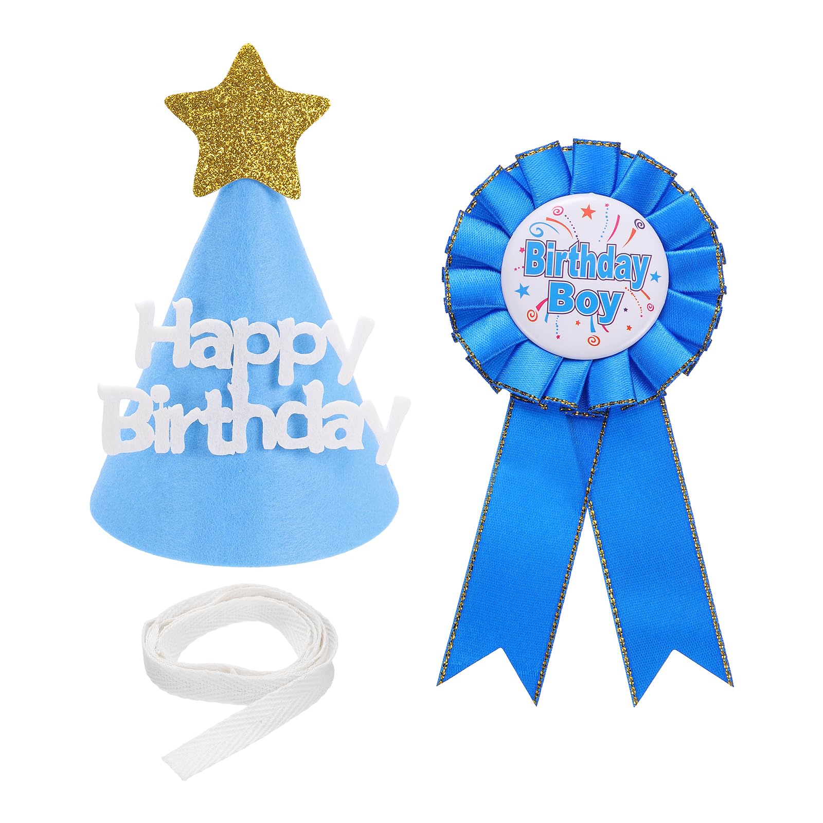 sourcing map Birthday Cone Party Set, Ribbon Brooch Pin & Felt Cone Hat for Theme Party Dress-Up Decoration Photo Props Birthdays Celebration, Dark Blue