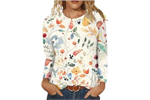 BARNRAE Vintage Tees for Women Women's Fashion Casual Round Neck Long Sleeve Printed T-Shirt Top