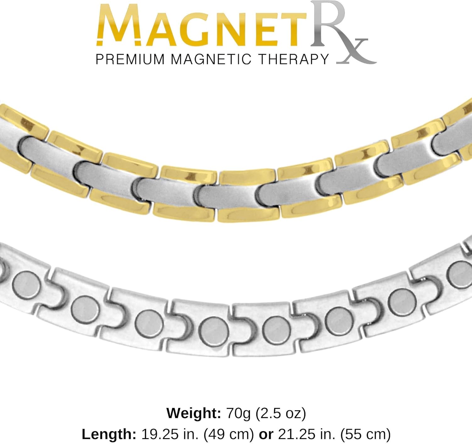 MagnetRX® Titanium Magnetic Therapy Necklace - Natural Pain Relief for Neck Arthritis, Back, Shoulder Pain, Headache and Migraine Relief Magnetic Necklace (Silver & Gold, 19.25 Inches): Health & Personal Care