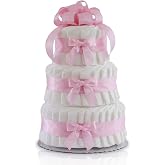 Classic Pastel Baby Shower Diaper Cake (3 Tier, Pink)