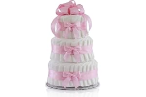 Classic Pastel Baby Shower Diaper Cake (3 Tier, Pink)