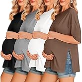 Ekouaer 4 Packs Women’s Maternity Shirts Short Sleeve Split Side Pregnancy Tee Tops Tunic Blouse Mama Clothes