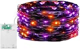 Jsdoin Halloween Fairy Lights 2 Pack 50 LEDs Copper Wire Orange Purple 5M