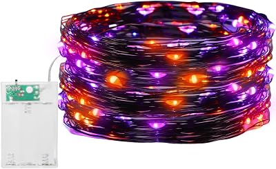 Jsdoin Halloween Fairy Lights 2 Pack 50 LEDs Copper Wire Orange Purple 5M