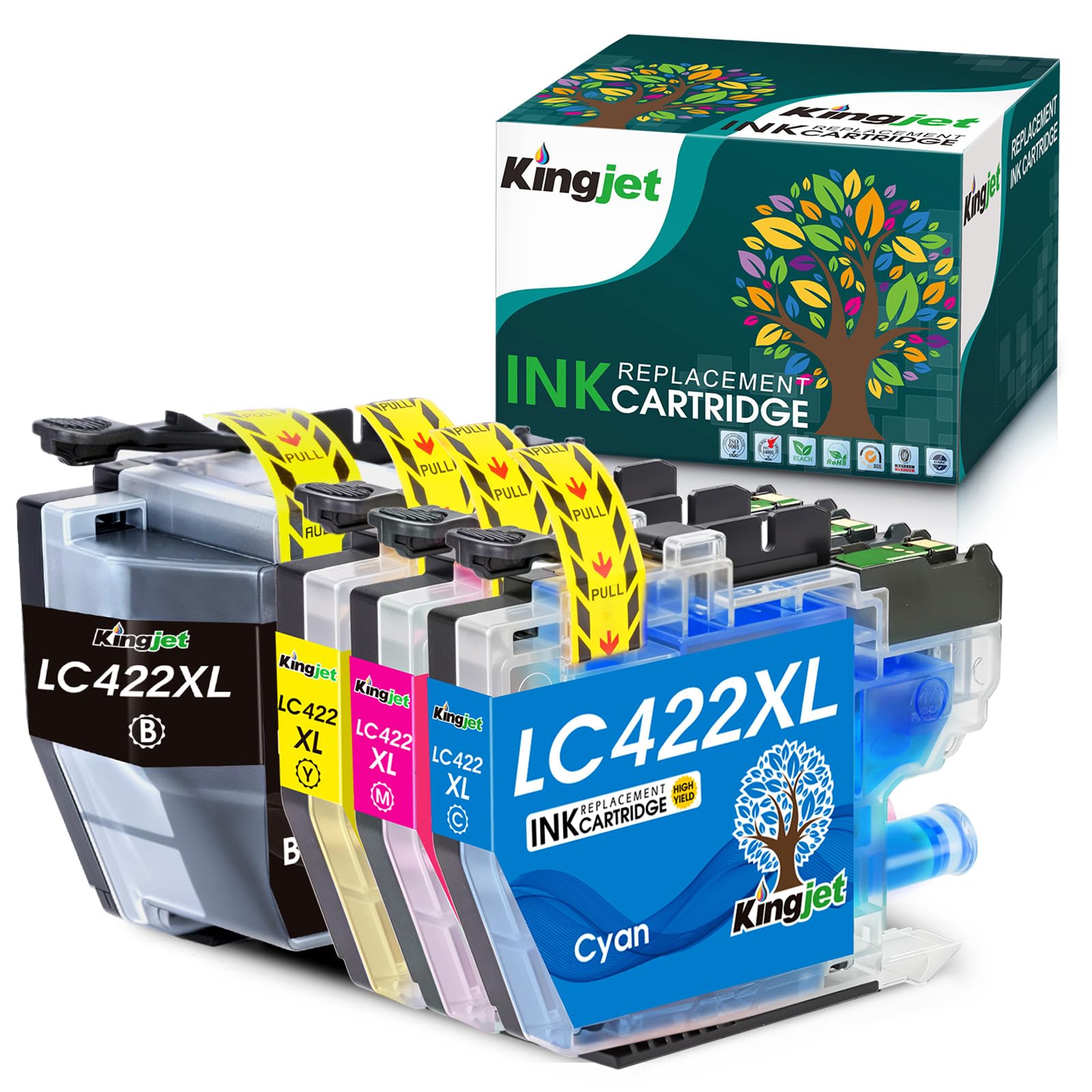 KINGJET LC422XL Ink Cartridges for Brother LC422XL LC422 LC-422XLVAL Ink Cartridges Multipack for Brother MFC-J5340DW MFC-J5345DW MFC-J5740DW MFC-J6540DW MFC-J6940DW Printer, 4 Pack