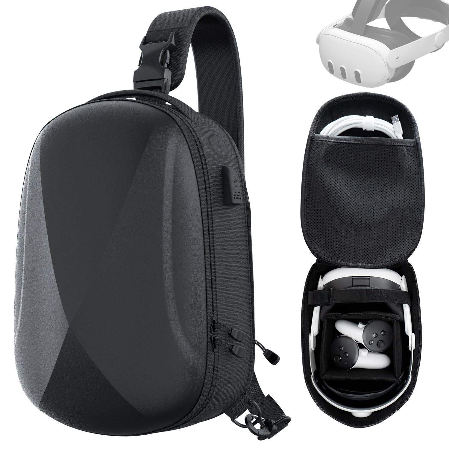 ZYBER Hard Carrying Case for Meta Quest 3/Quest 3S/Quest 2, Black Backpack Travel Case Compatible with Quest 3S/3, Vision Pro Accessories, Pico 4, Quest Pro