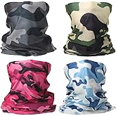 HARFINGTON 4pcs Summer Cooling Neck Gaiter Sun Protection Face Mask Fishing Neck Gaiter Sunscreen Breathable Bandana for Men Women, Camo S