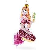Mermaid with Seahorse Glass Christmas Ornament