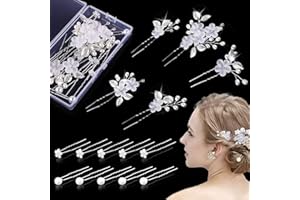 15Pcs Wedding Hair Accessories Set, Pearl & Crystal Bridal Hair Pins Floral U-Shape Hair Clips Handmade Hair Accessories for 