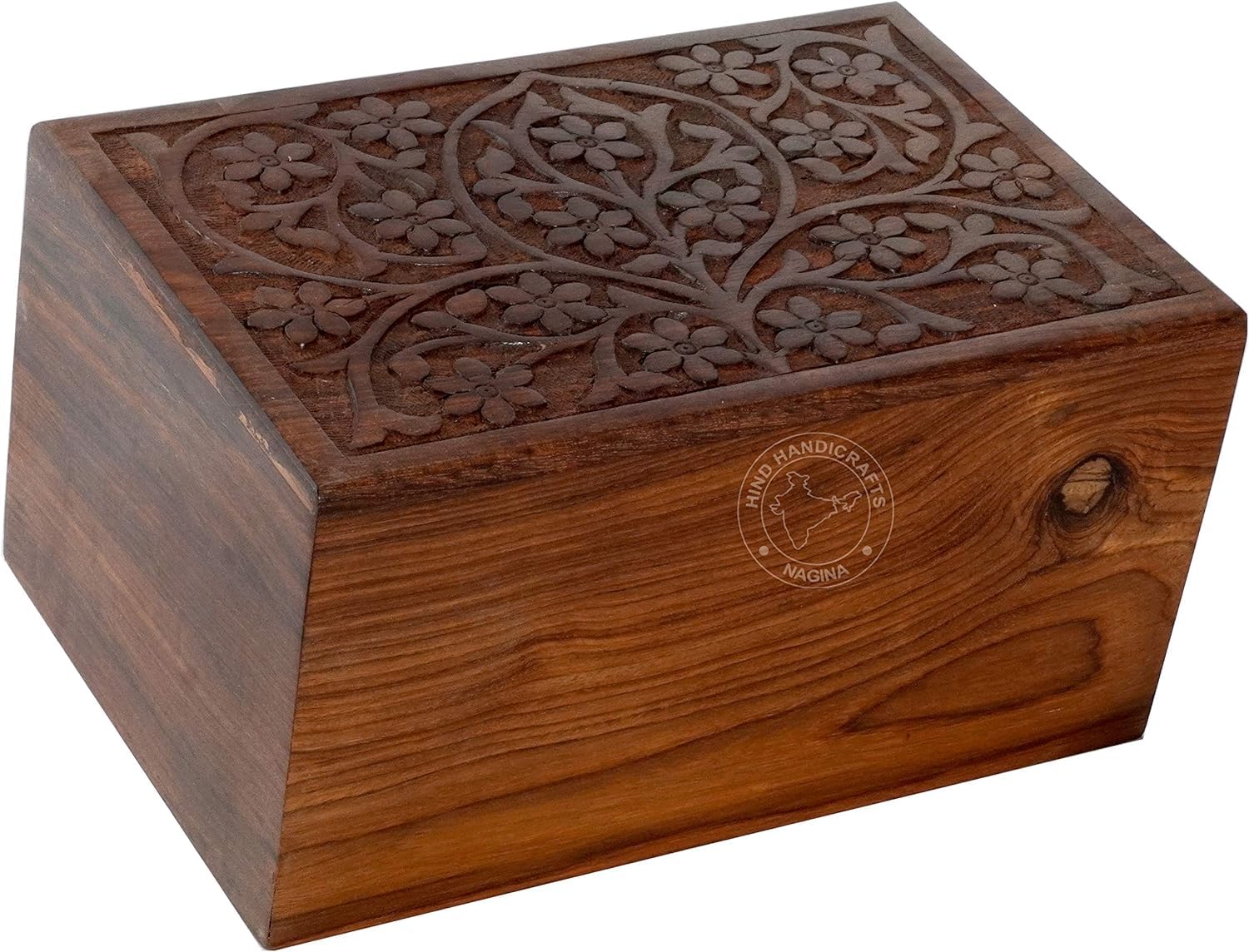 Engraved Rosewood Cremation Urn for Human Ashes – Handcrafted Wooden Funeral Memorial Urn Box for Adults, Large Capacity (250 LB - T1, Natural)