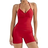 SUUKSESS Women 2 Piece Seamless workout Sets Halter Backless Impact Longline Strappy Tank Top Sport Gym Yoga Bike Shorts