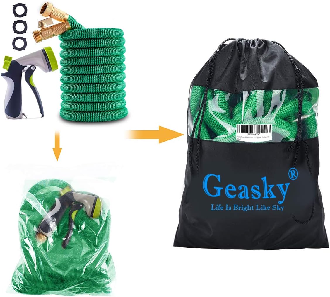 Geasky Expandable Garden Hose 150ft Long Hose 4 Layers Latex Core Water Hose High Tenacity Fabric Outer Cover High Tenacity Fabric Outer Cover Solid Brass Fittings 8-Way Nozzle Upgraded Version 2020 : Garden & Outdoor