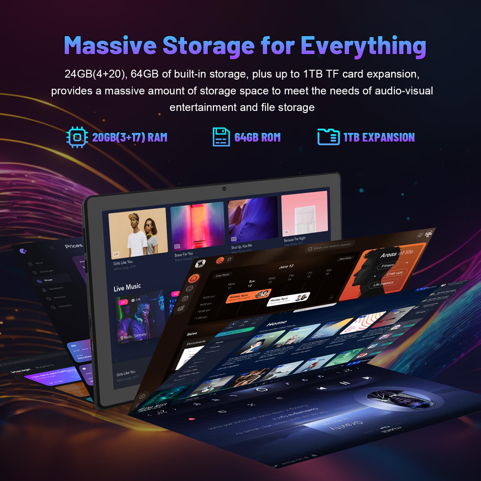 Gleeso Tablet, Latest Android 15 Tablet 10 Inch, 8-Core, 20GB+64GB+1TB TF, Dual Camera, Widevine L1, Face ID, 5000mAh Battery, WiFi 6, BT 5.4, 2-in-1 Tablets with Keyboard Mouse Pen Protective Case