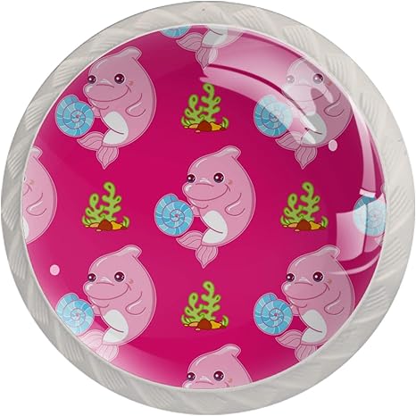 Amazon 引き出しハンドルプル ホームキッチンドレッサーワードローブ用 面白い女の赤ちゃんピンクのイルカの貝殻と海藻 ツマミ