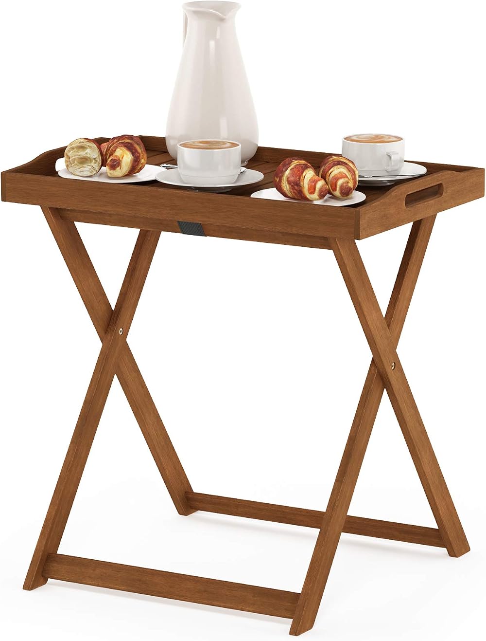 Furinno TIOMAN Outdoor Table, Foldable, Removable Tray, Natural Wood
