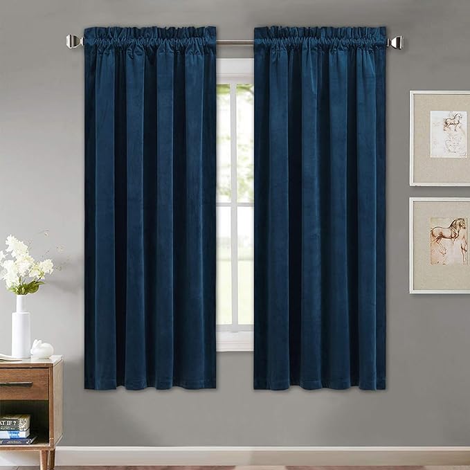StangH Navy Blue Velvet Curtains Elegant Thick Velvet Texture