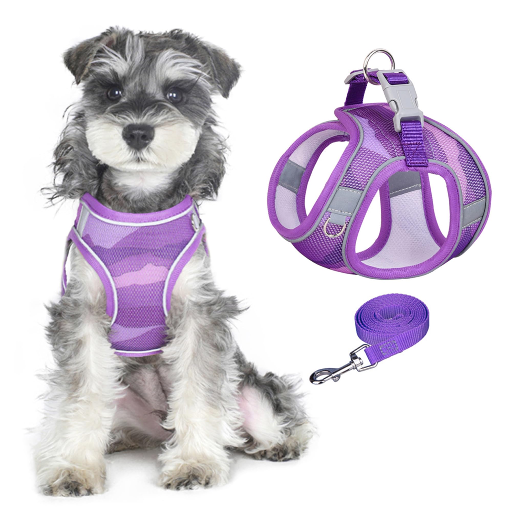 PawSailor No Pull Dog Harness and Leash Set Soft Mesh Breathable Step-in Adjustable Printed Reflective with Safe Buckle Escape Proof Dog Vest Harness for Small Medium Dogs, Purple L