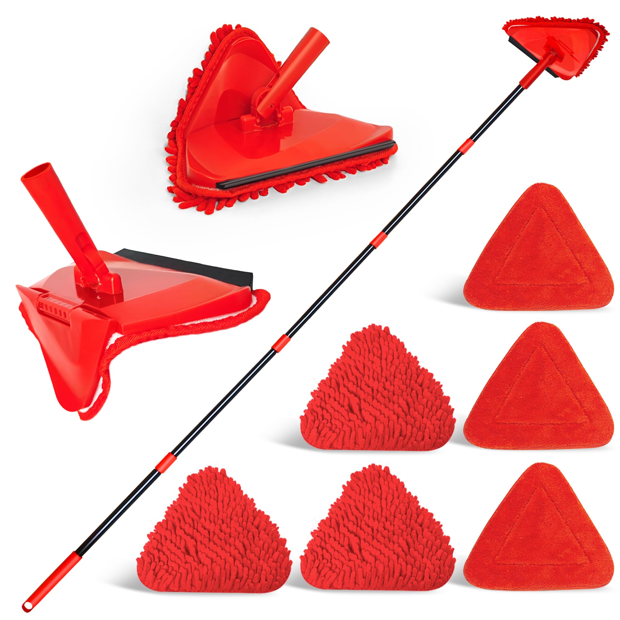 Photo 1 of NEWE Wall Mop Cleaner with 80 inches Long Handle, 180° Folding Ceiling Cleaning Tool with Squeegee for Washing Painted Walls, Triangle Baseboard Scrubber with 3 Chenille Duster and 3 Microfiber Pads