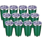 VEGOND 20oz Tumbler with Lid and Straw Stainless Steel Tumbler Cup Bulk Vacuum Insulated Double Wall Travel Coffee Mug Powder Coated Coffee Cup(Powder Green 12 Pack)