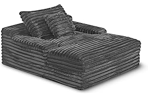 Livingtaste 50" Chaise Lounge Indoor, Boneless Couch with High-Density Foam, Throw Pillows, Washable Cover, Modern Minimalist