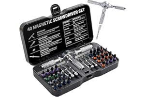 CAKKAGAMA 40 in 1 Magnetic Ratchet Screwdriver Set, Multi Bit Ratcheting Screwdriver Set, Detachable Magsnap Allen Wrench Ratchet Precision T-Handle, Portable Tool Kit for Furniture, Bicycle, DIY Repair, Black